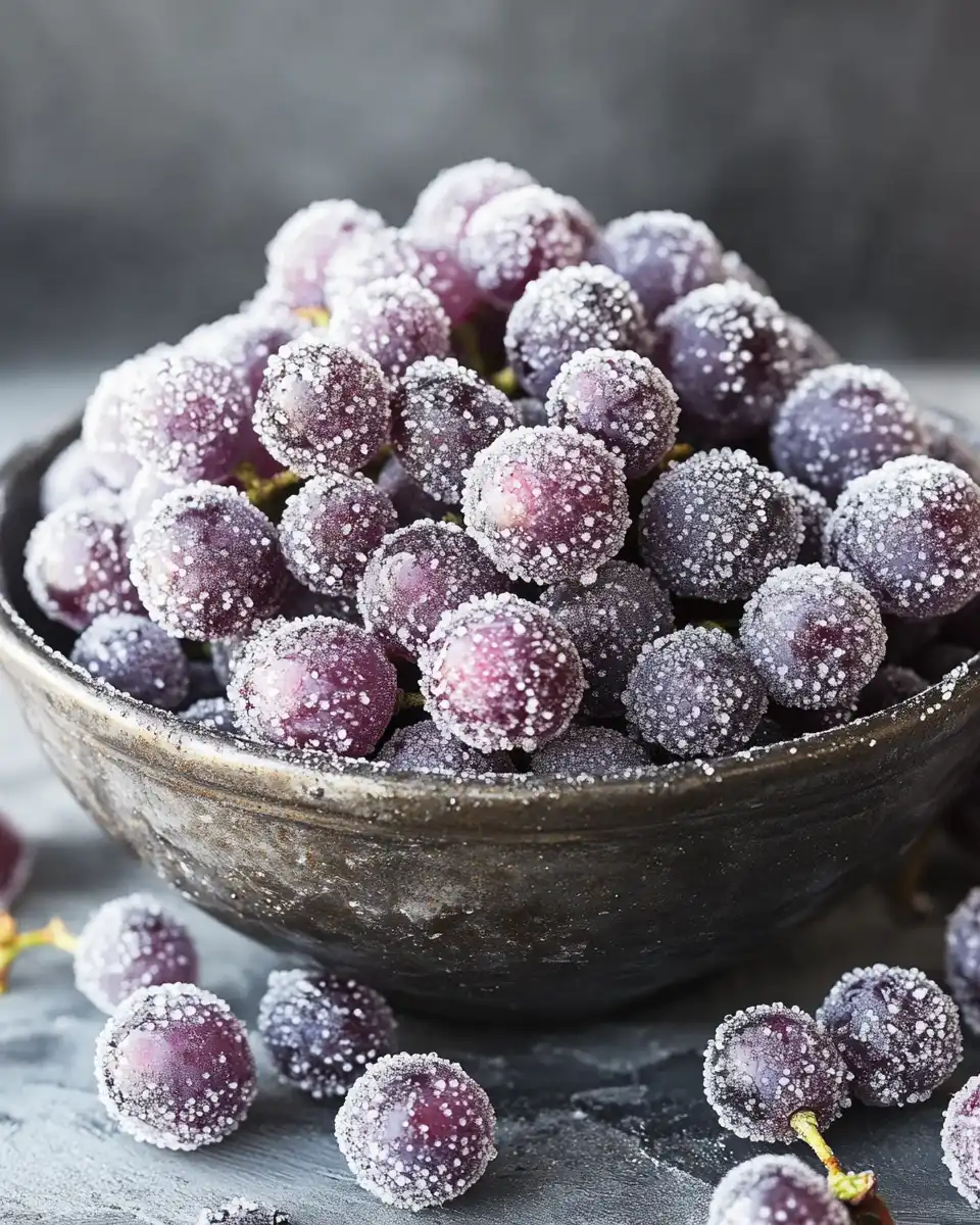  Close-up of cotton candy grapes on a white marble background, capturing their texture and color.