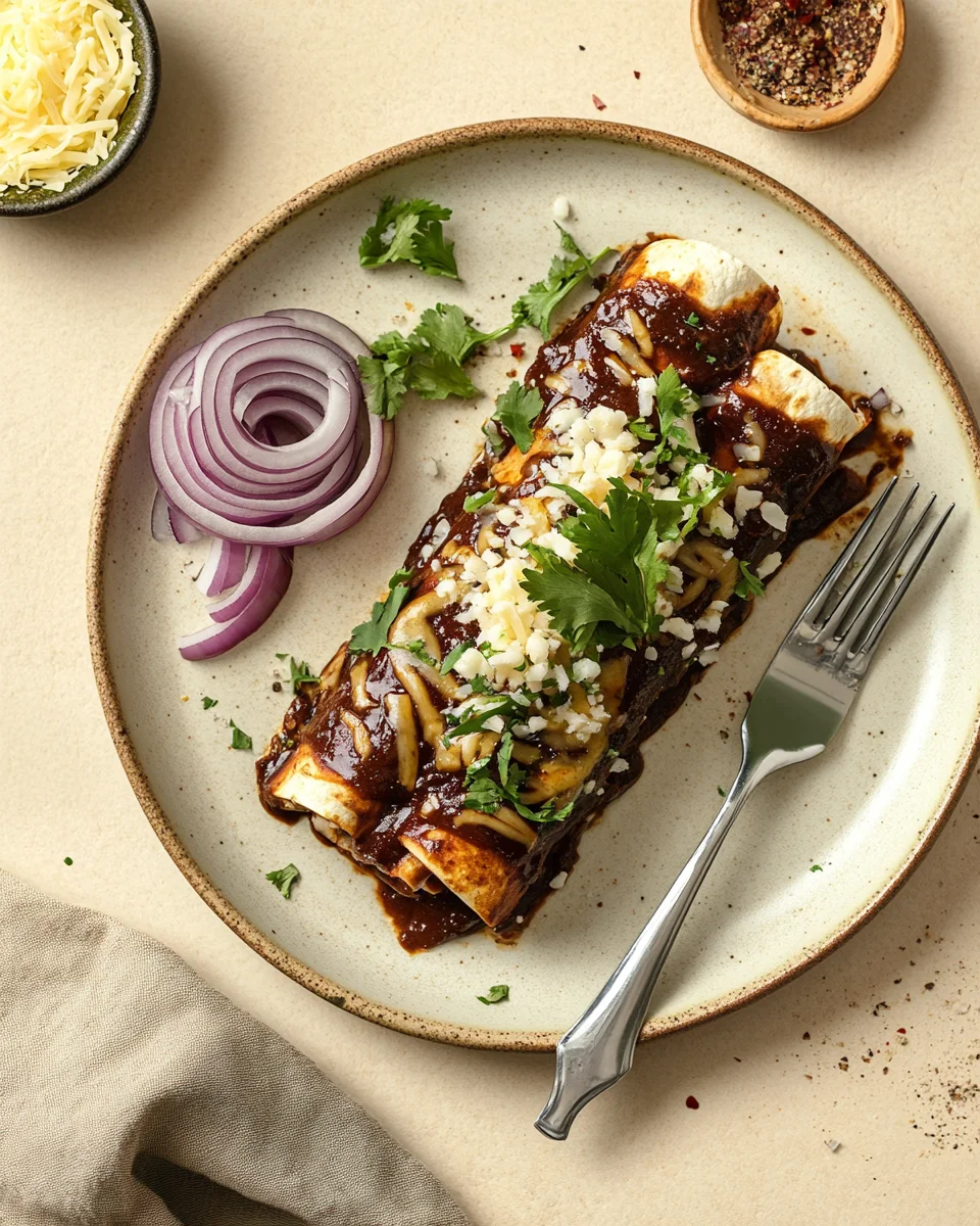 Close-up of a plate of delicious enfrijoladas.