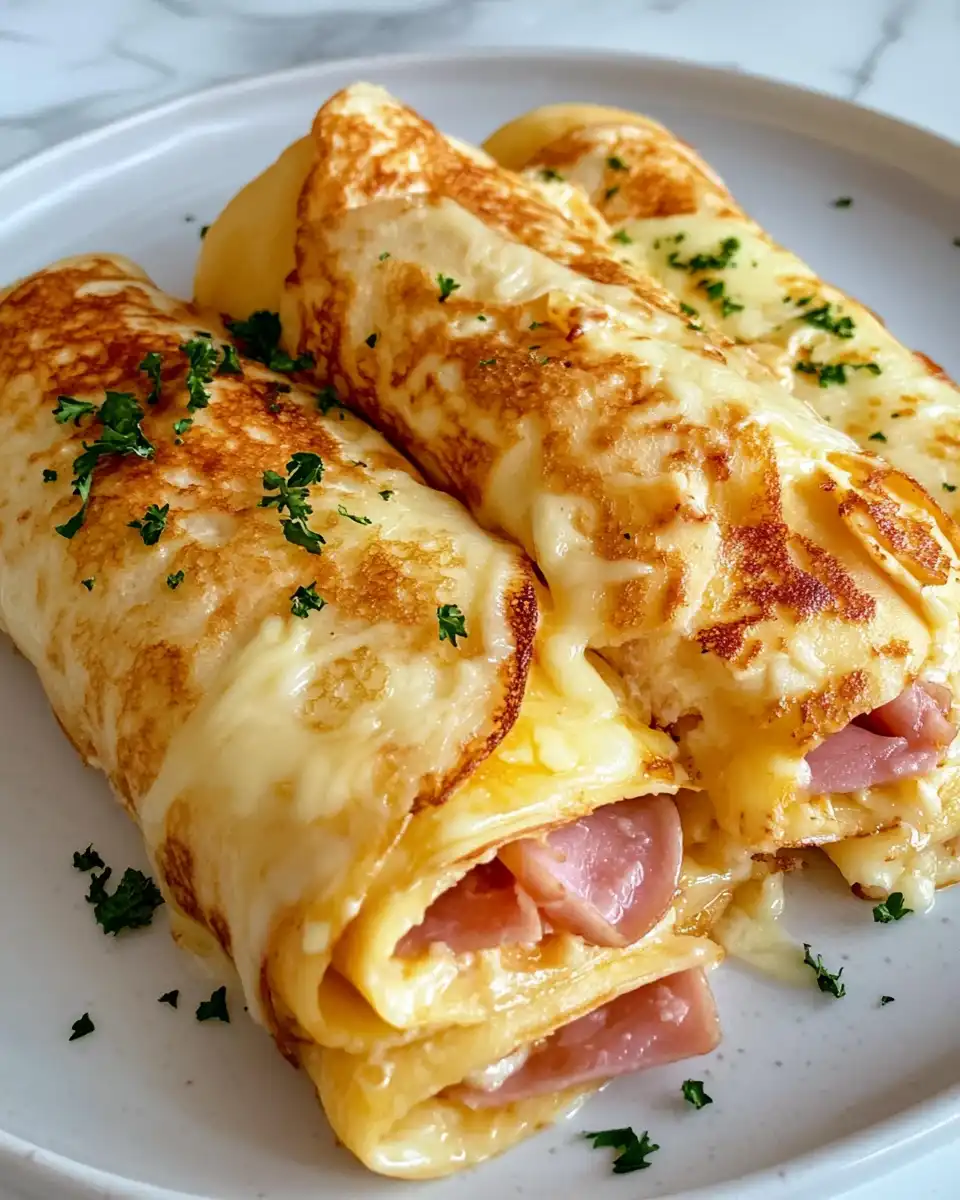 Savory crepas filled with ham and cheese, a perfect meal option.