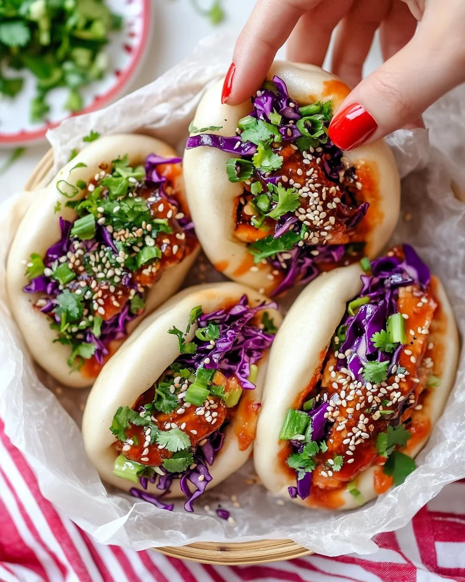 Colorful Plate of Stuffed Bao Buns with Fresh Herbs