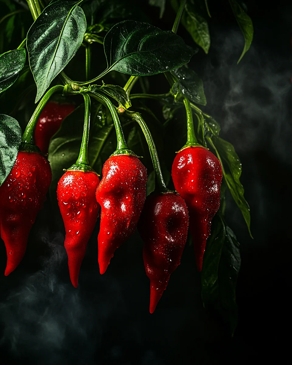 Close-up of a vibrant red ghost pepper.