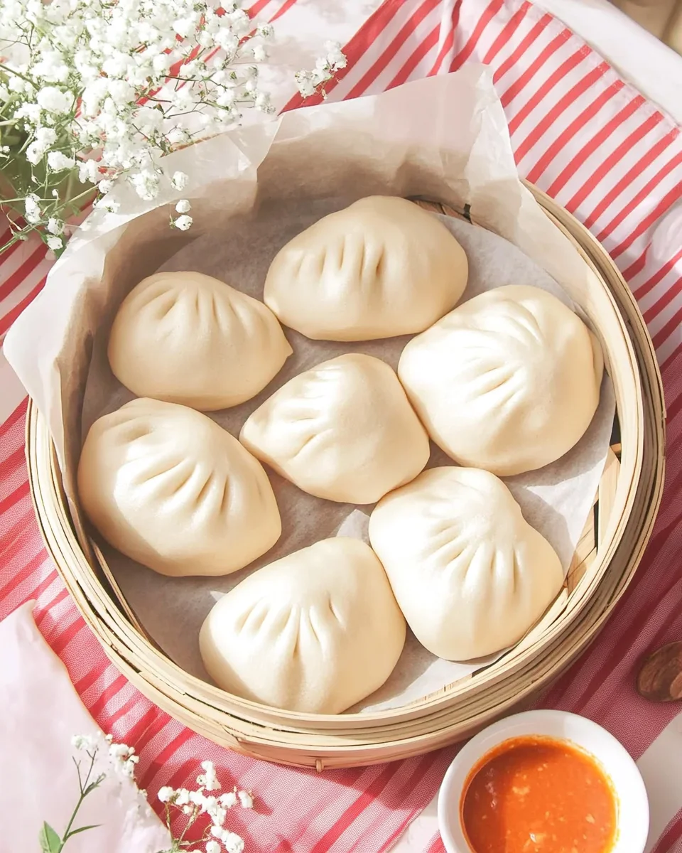 Steamed Bao Buns in Bamboo Basket