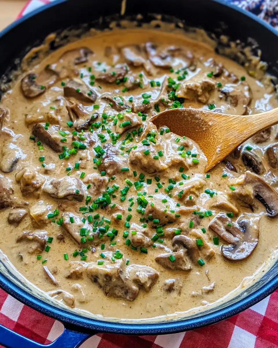 What is the sauce in beef stroganoff made of?