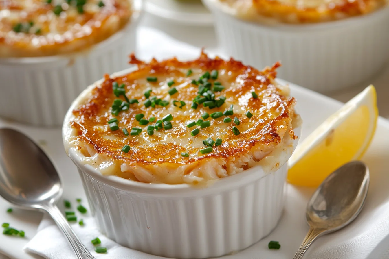 Crab brulee topped with caramelized sugar