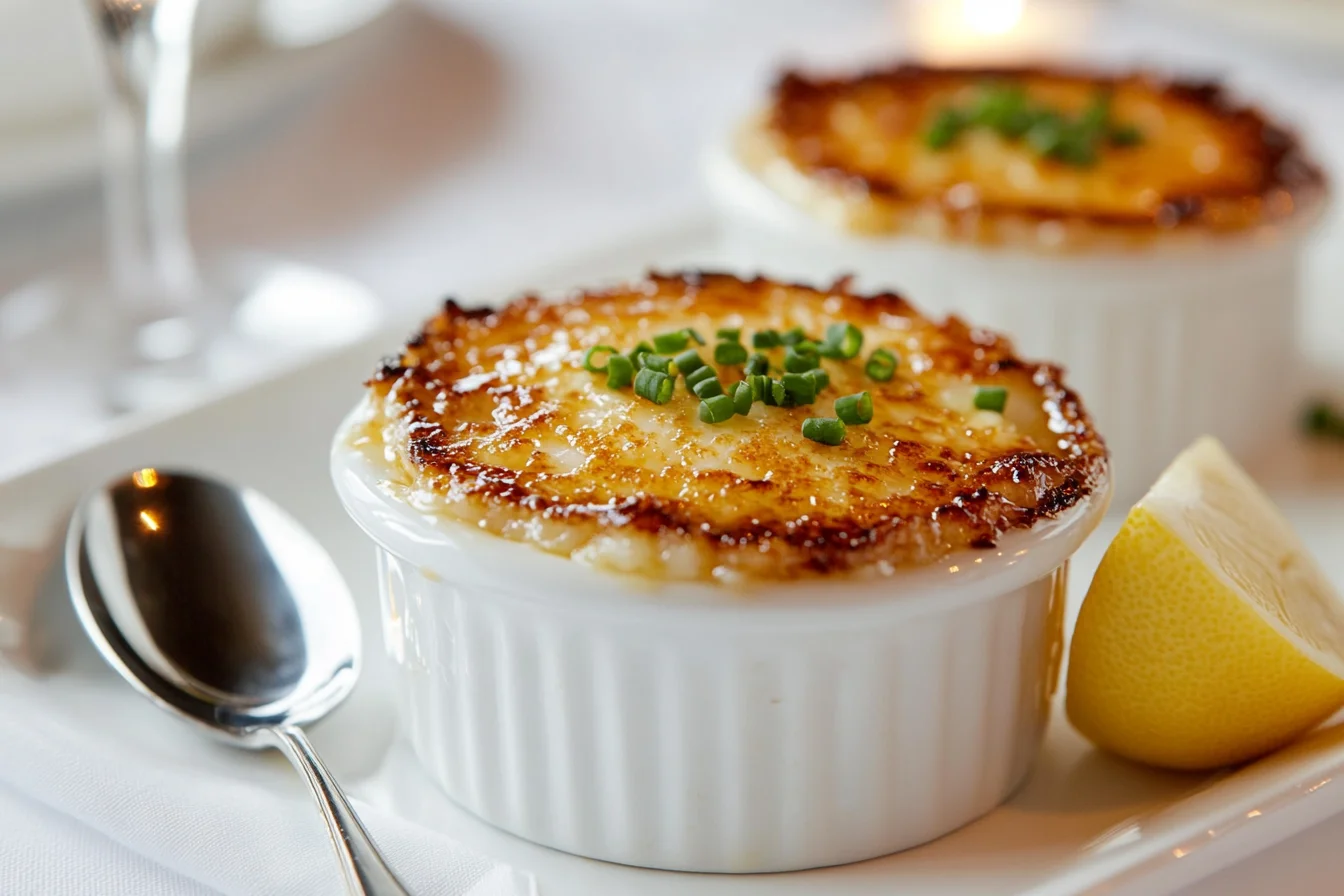 Crab brulee topped with caramelized sugar