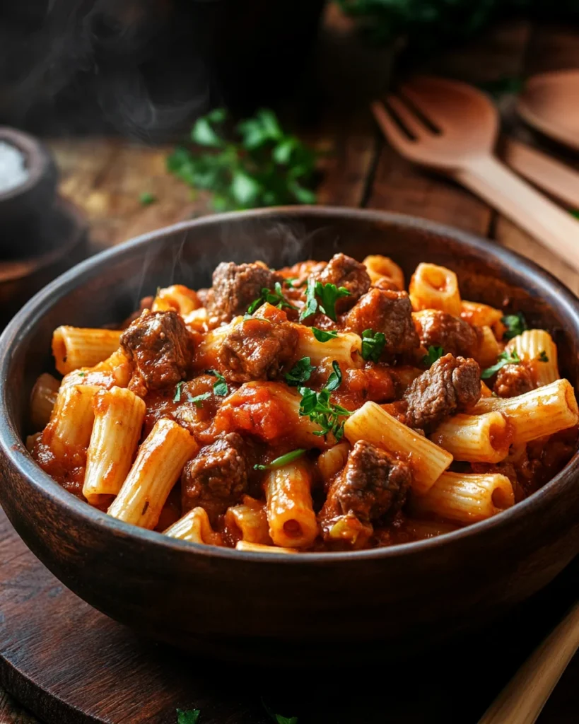 A steaming bowl of Beefaroni