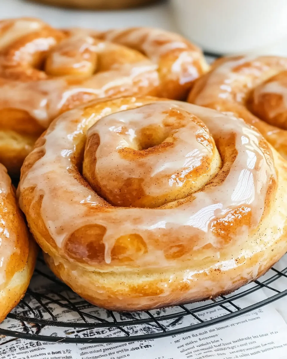 Honey buns fresh out of the oven, topped with a shiny honey glaze.