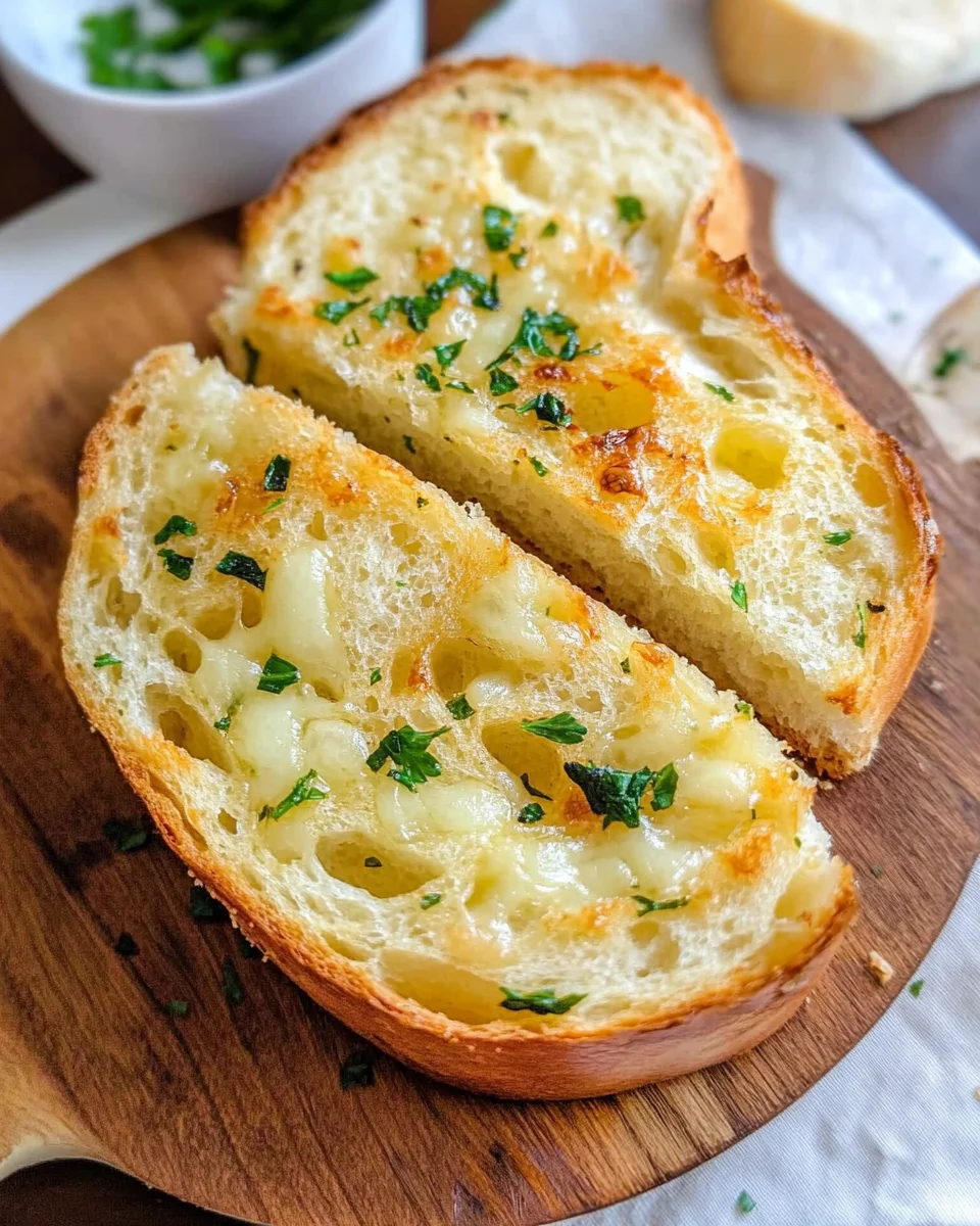 Garlic bread in air fryer with golden crispy edges.