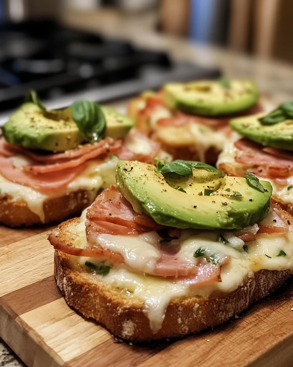 Cottage cheese bread recipe with toppings such as avocado, ham and cheese, and bruschetta.