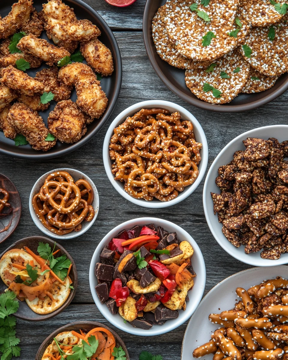 Dishes made with gluten free pretzels, including chicken and desserts