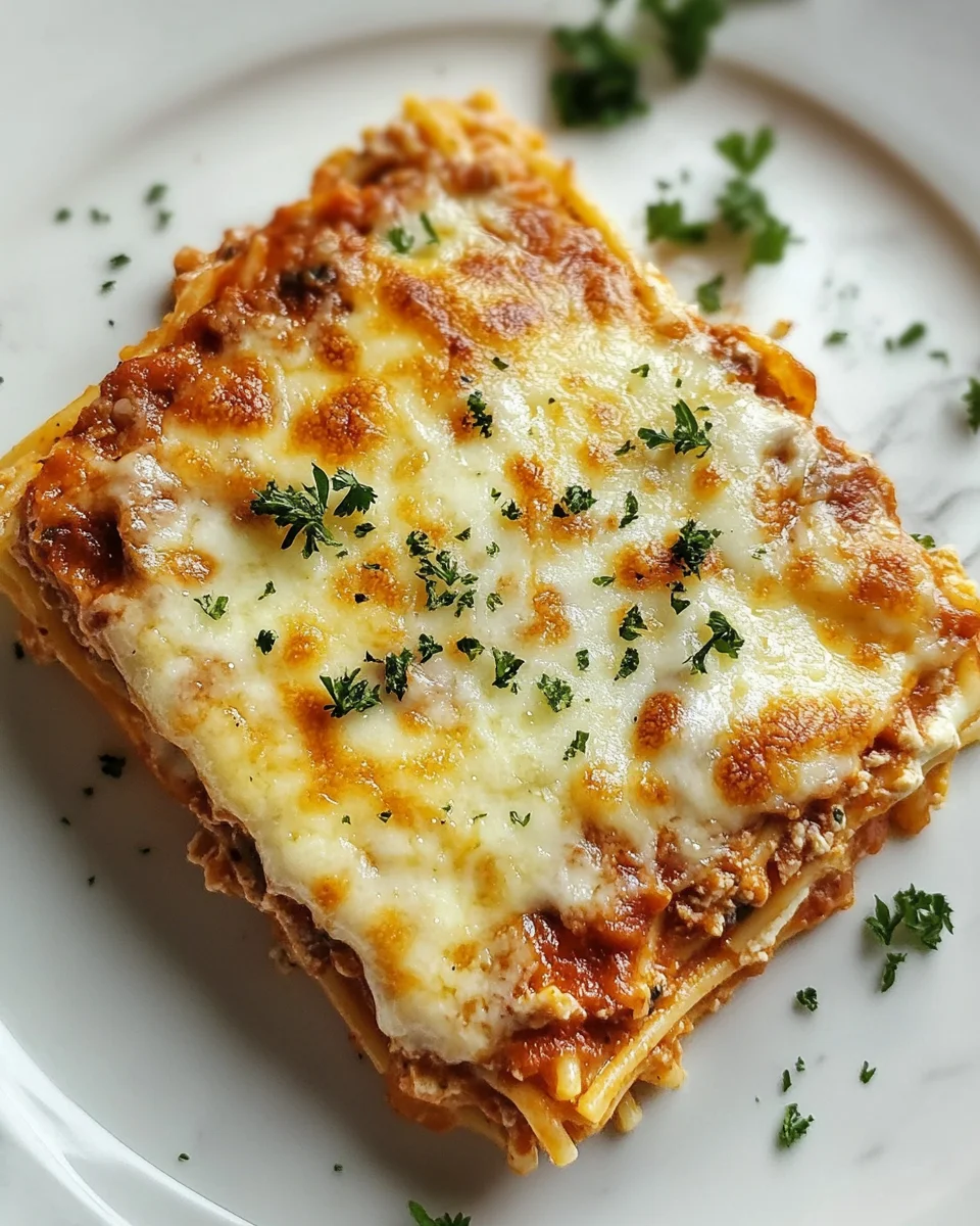  A single slice of million dollar spaghetti on a plate.