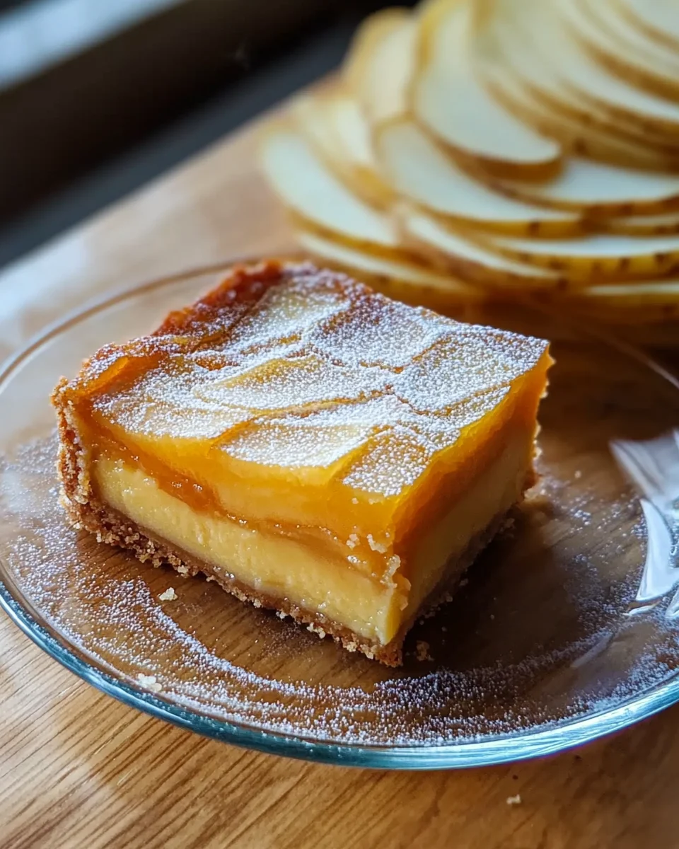 A close-up slice of invisible apple cake on a white plate.