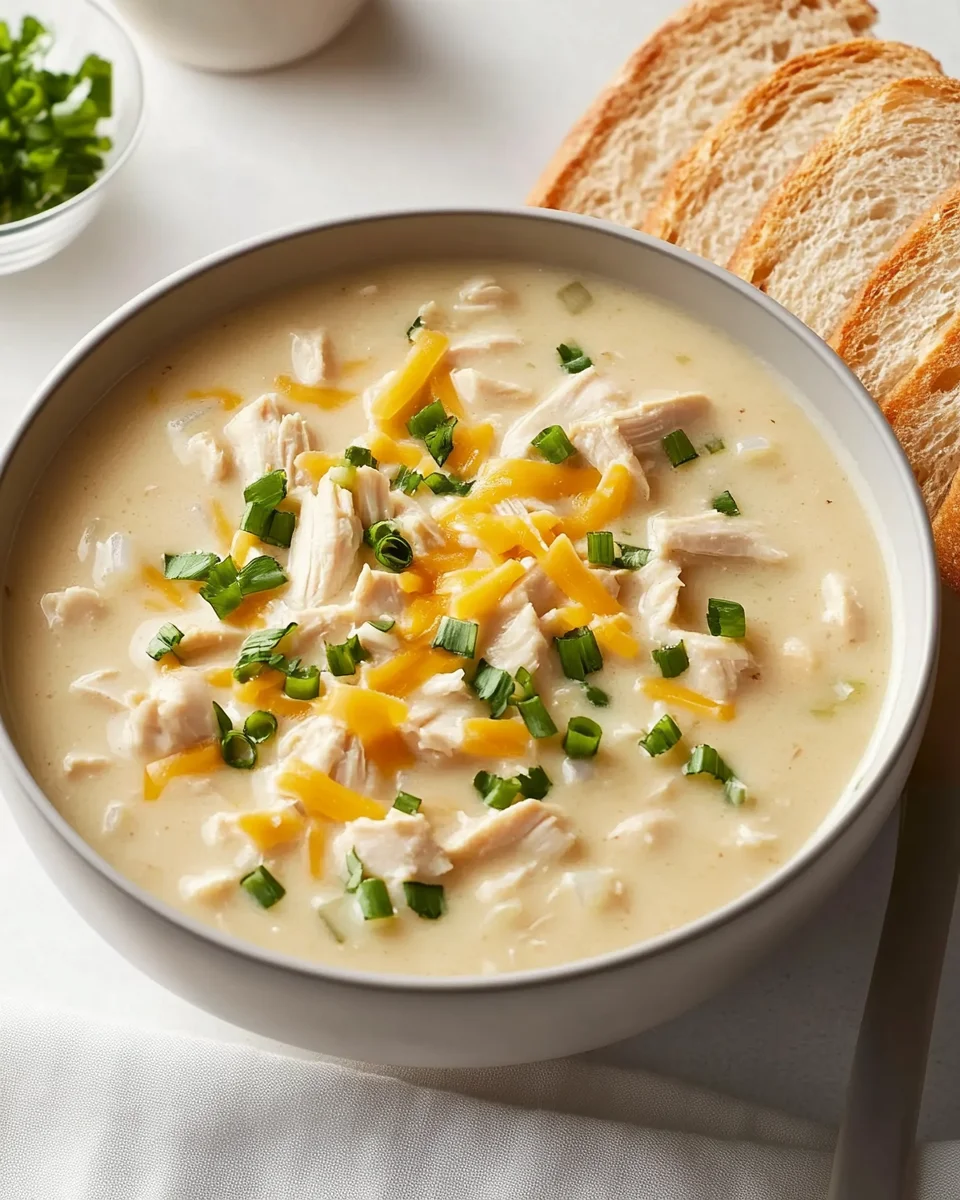 Close-up of a bowl of benignis potota soup with a side of bread.