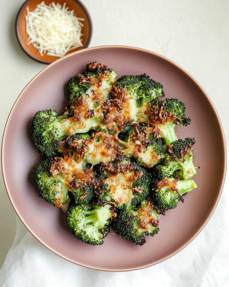 Close-up of smashed broccoli on a baking sheet.