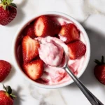 Strawberries and cream dessert with fresh berries