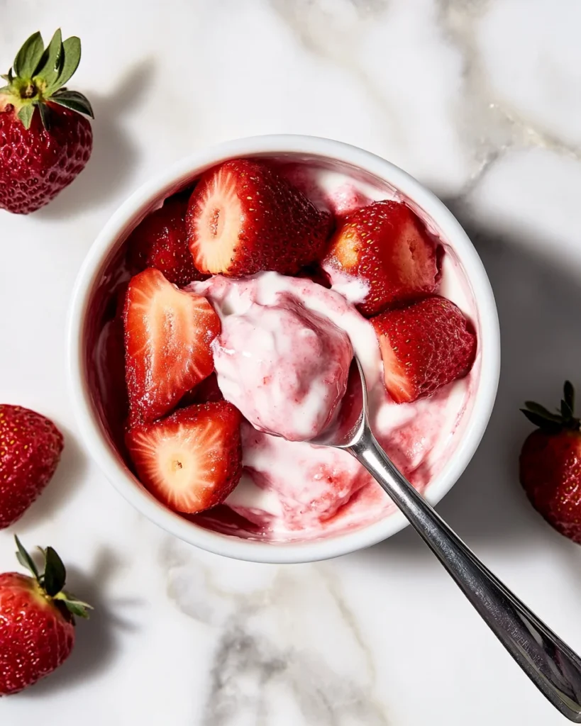 Strawberries and cream dessert with fresh berries