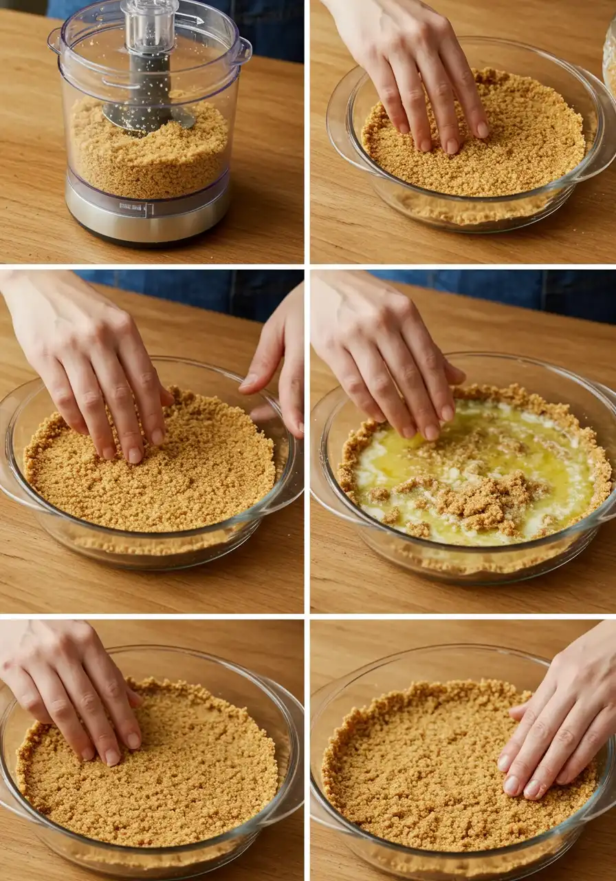 Preparing graham cracker crust for pecan pie lasagna