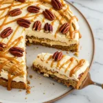 Pecan pie lasagna served with creamy layers and pecans