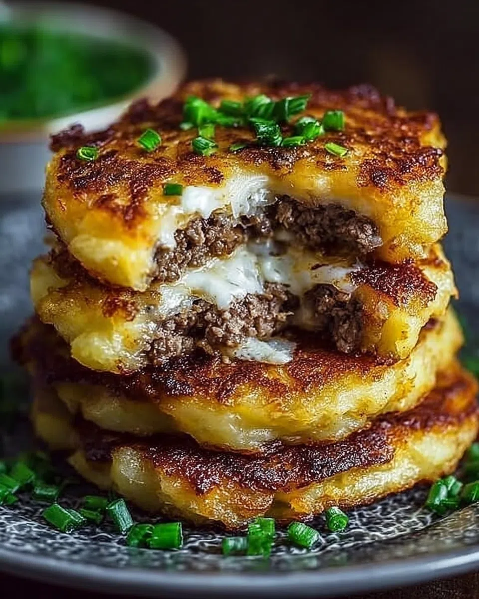Potato Pancakes with Savory Beef and Cheese
