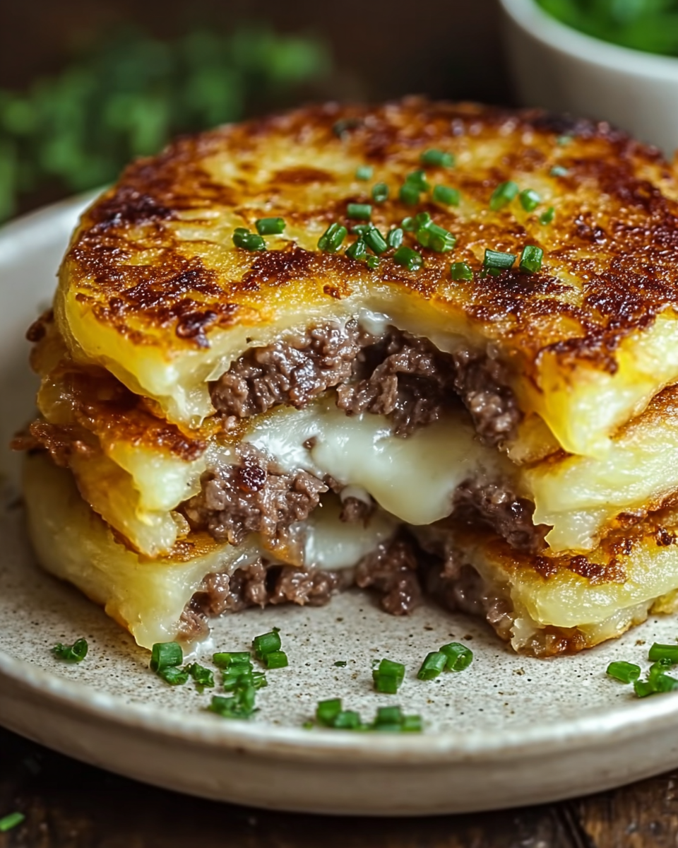 Potato Pancakes with Savory Beef and Cheese