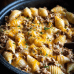Crockpot Cheesy Ranch Beef Pasta Shells