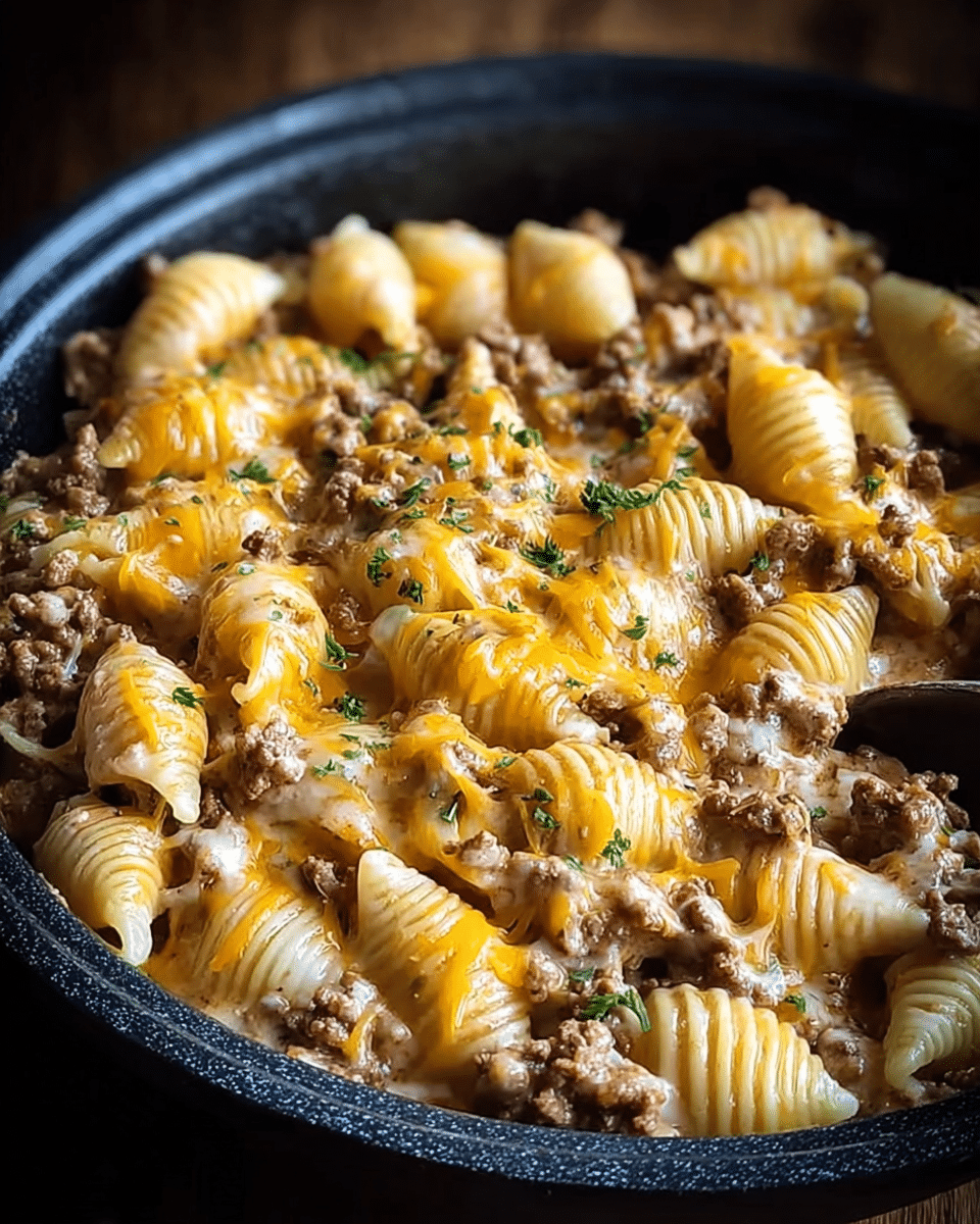 Crockpot Cheesy Ranch Beef Pasta Shells