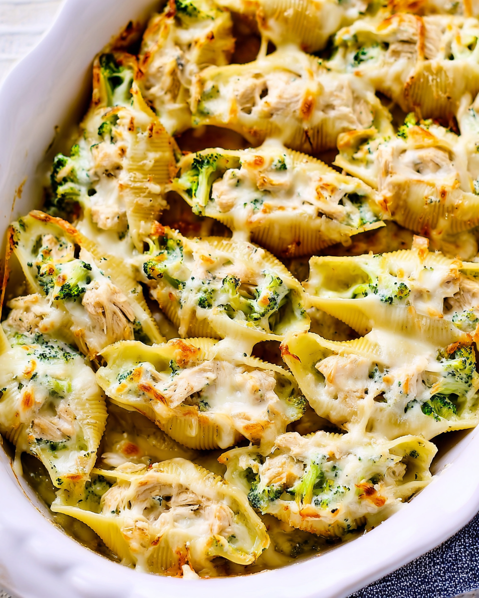 Chicken and Broccoli Alfredo Stuffed Shells