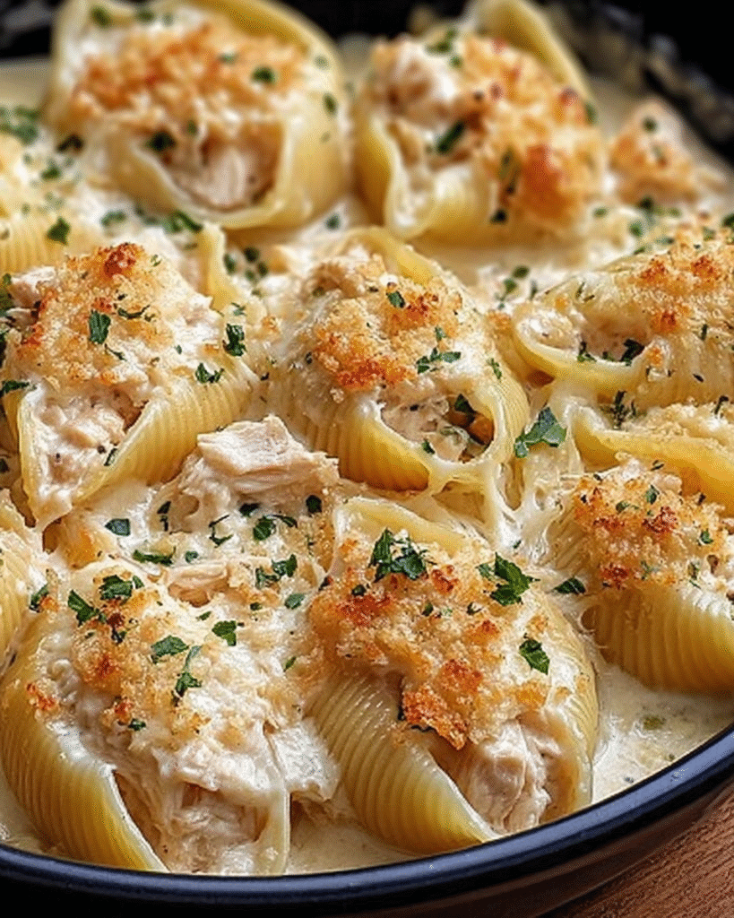 Garlic Butter Chicken Alfredo Stuffed Shells
