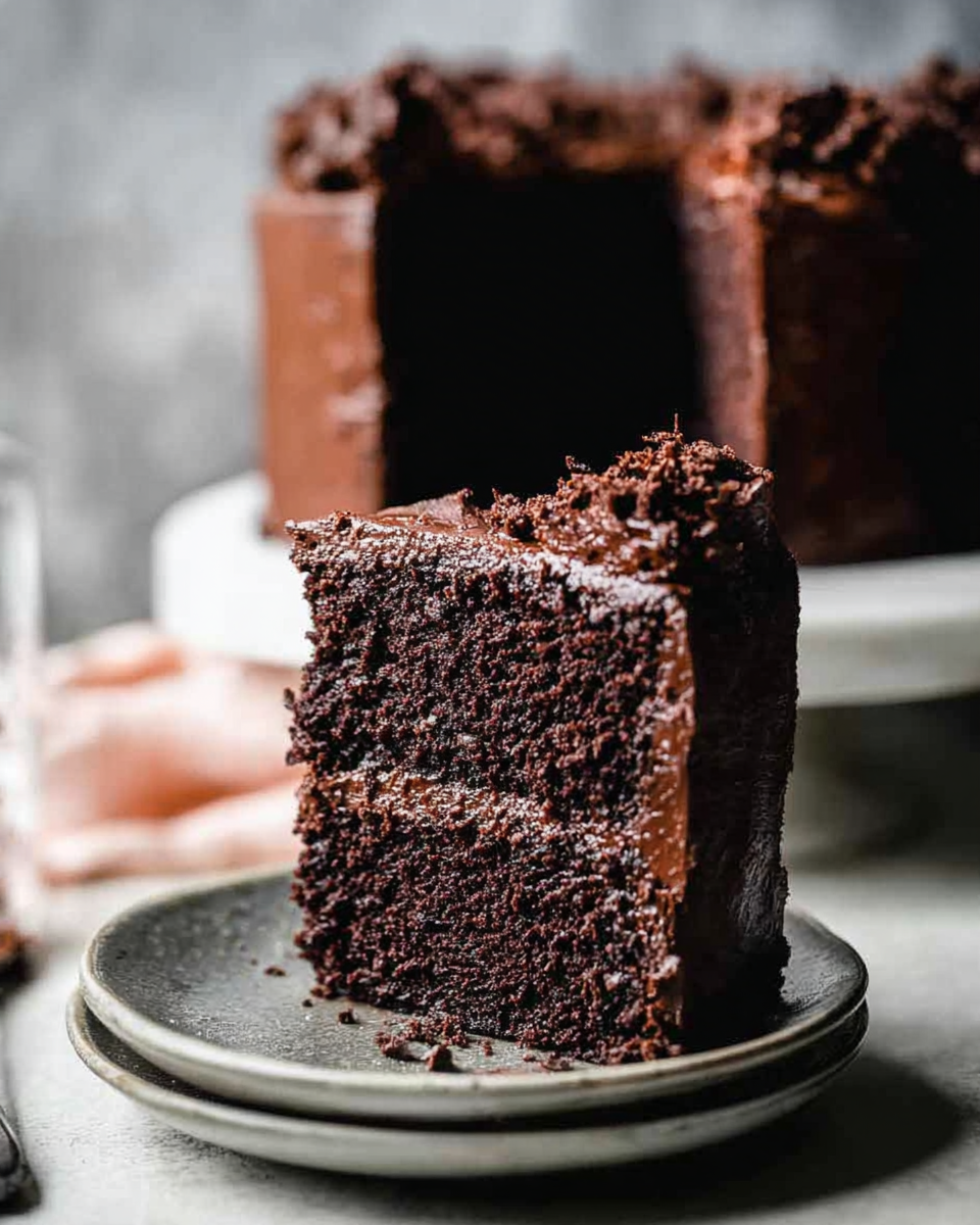 Black cocoa Chocolate Cake with smooth frosting, showing rich dark color and clean cake design.
