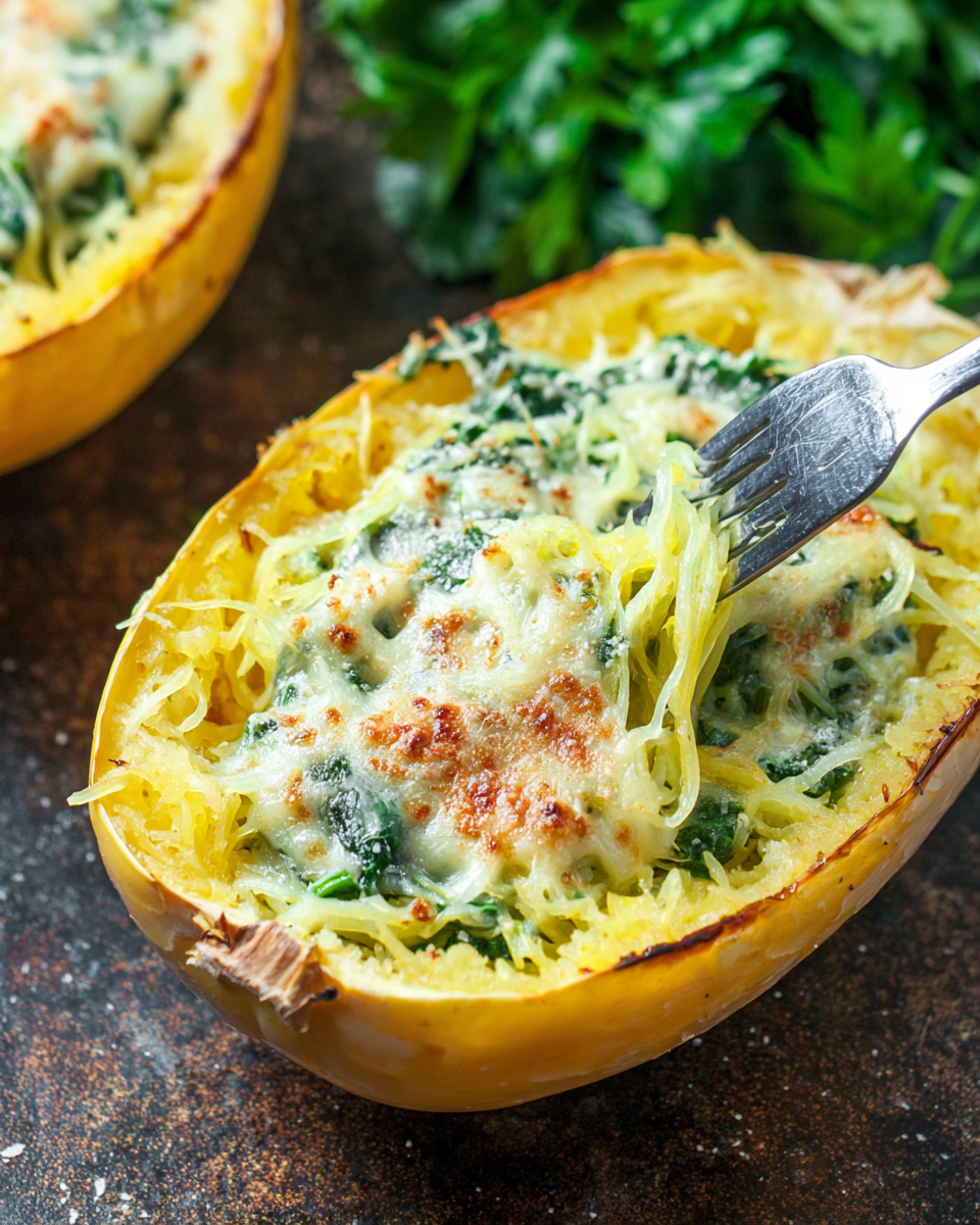 Cheesy garlic spaghetti squash roasted in the oven with Parmesan