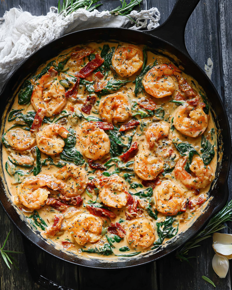 One-pan creamy shrimp dinner with spinach