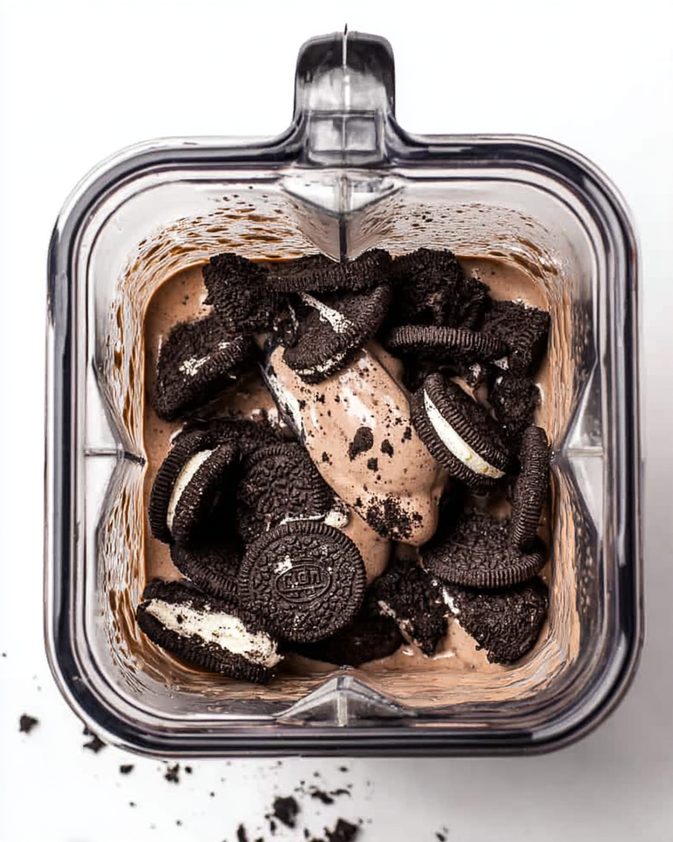Homemade Oreo chocolate milkshake served cold