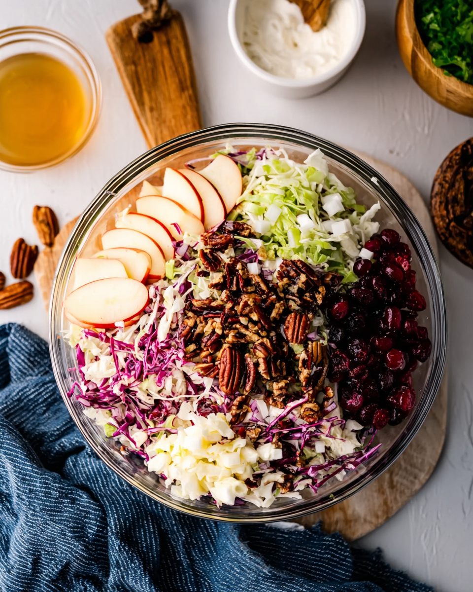 Creamy cranberry pecan coleslaw with apples