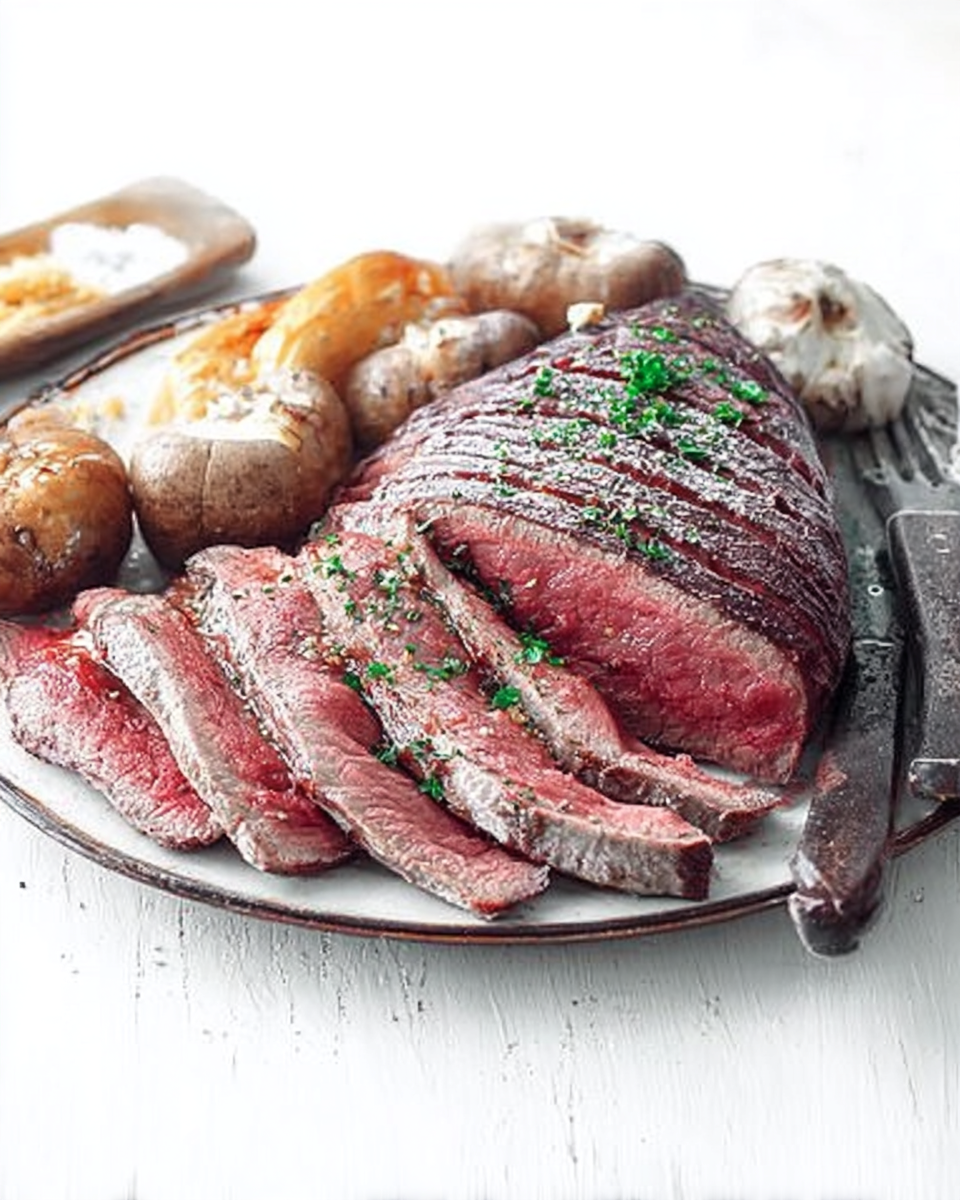 Juicy picanha steak recipe sliced and pan seared with garlic butter steak topping