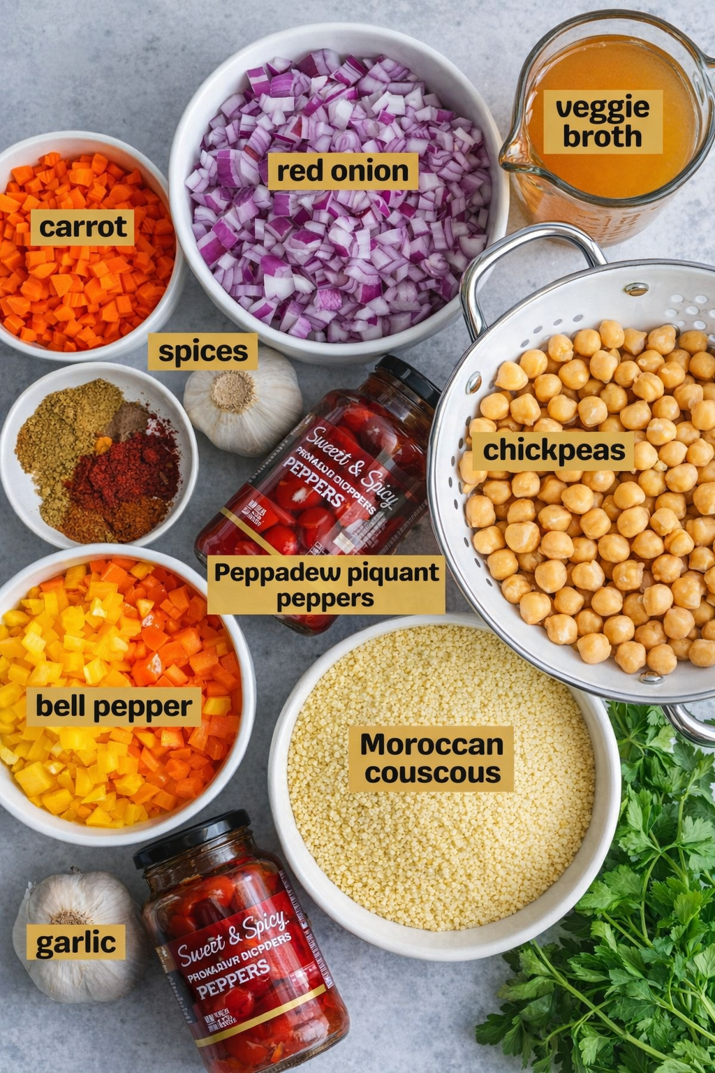 Quick couscous dinner with chickpeas ingredients