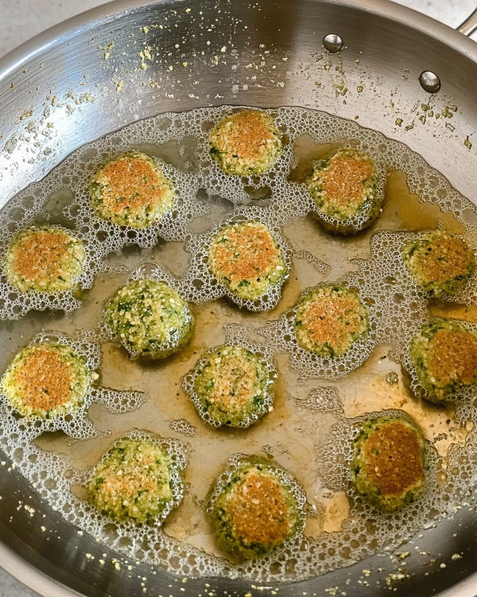 falafel balls frying in a skillet