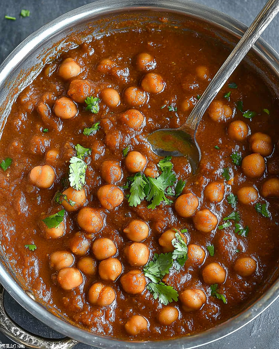 Chickpea (chana) masala curry in pan.