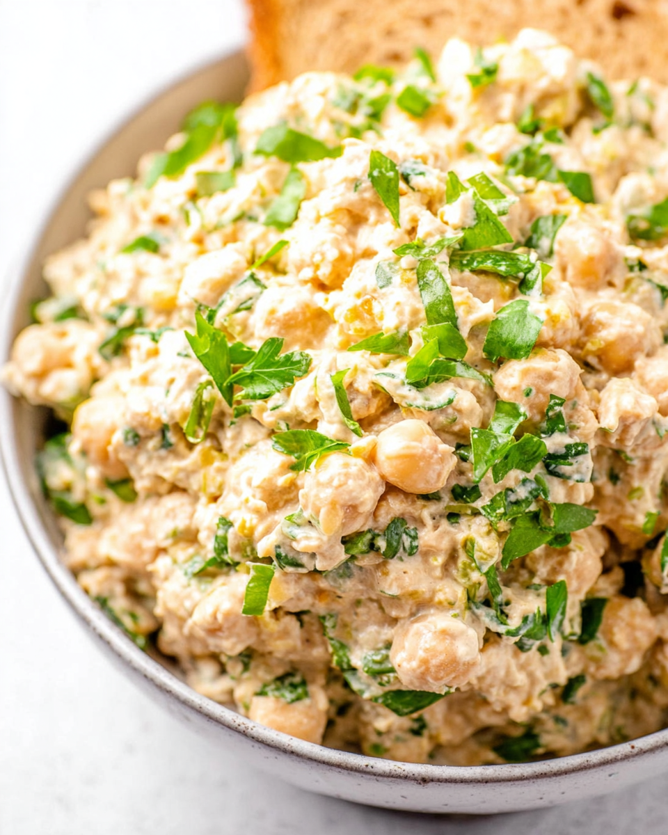 Chickpea salad sandwich in a large bowl.