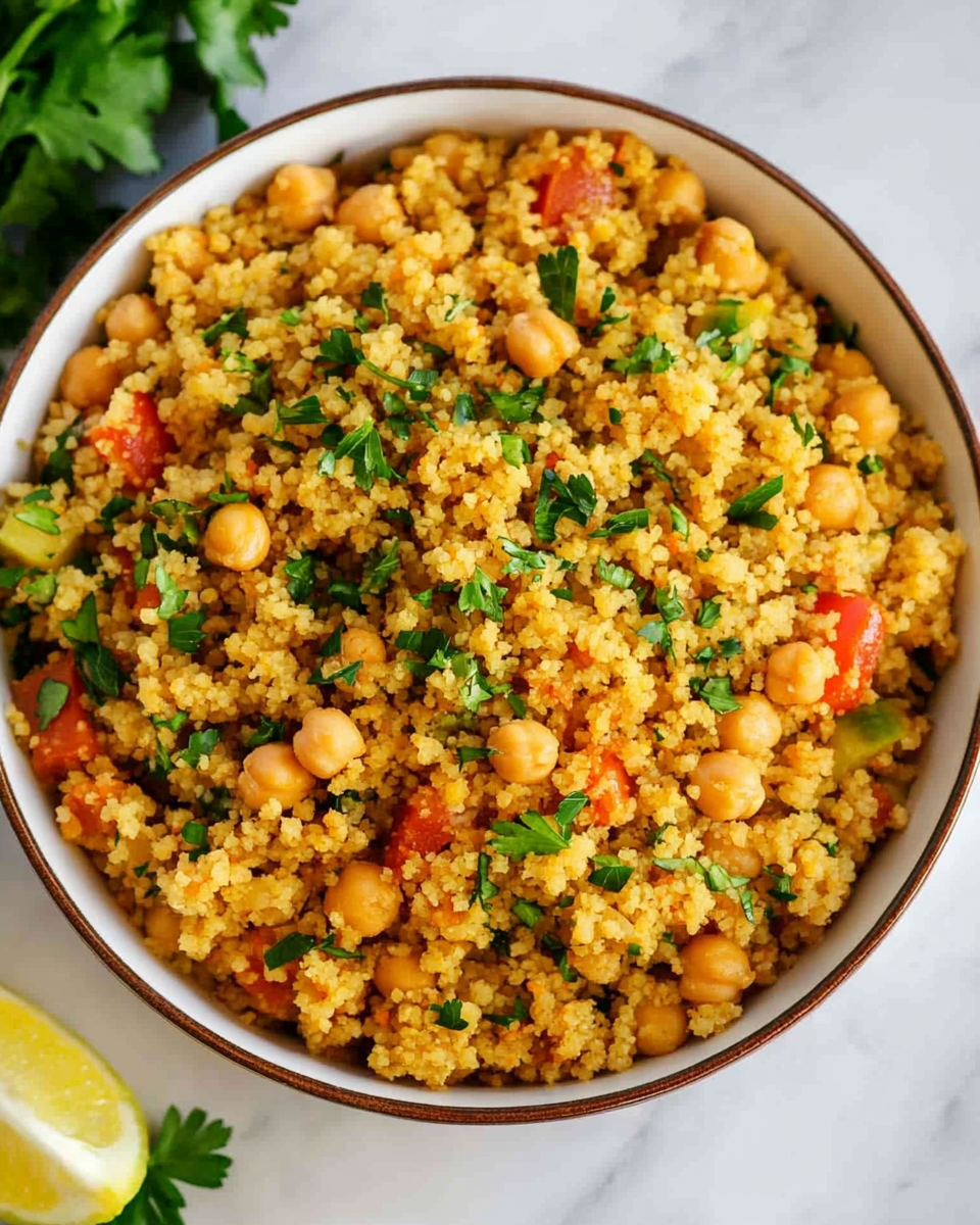 Chickpea couscous garnished with herbs