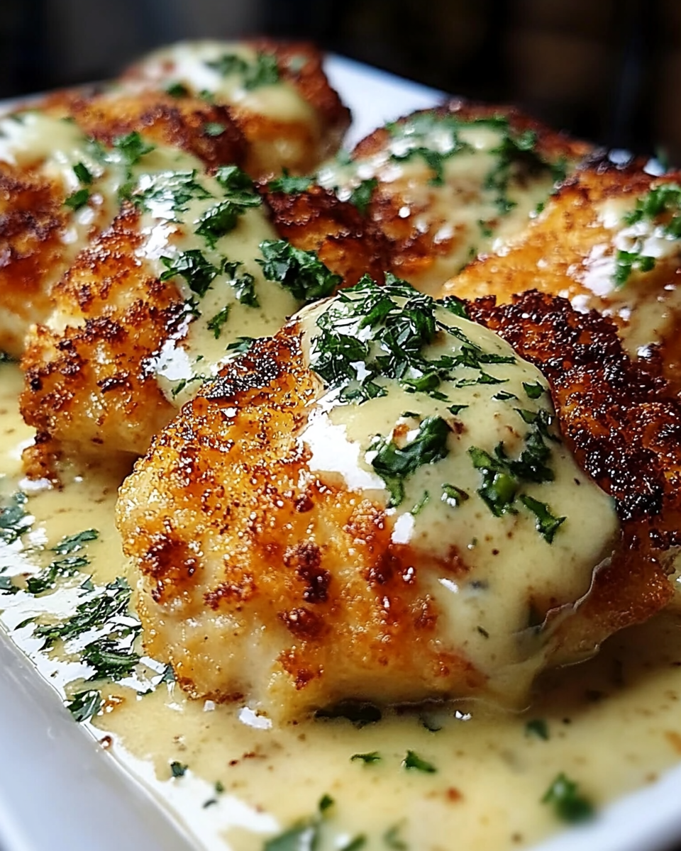 parmesan crusted chicken with creamy garlic sauce
