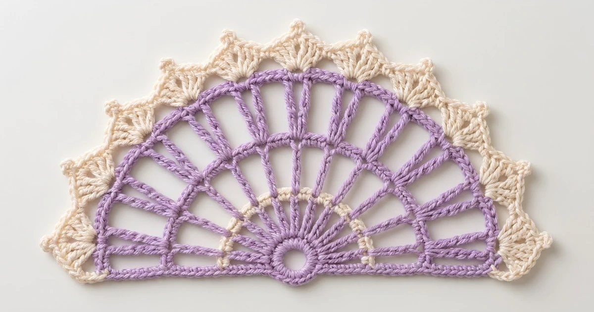 Lavender Lace Fan Motif Crochet Pattern (Half Circle)