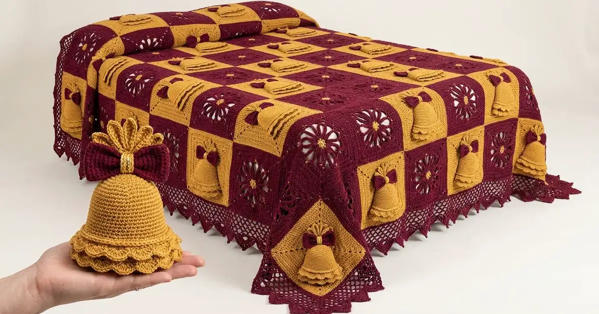 Golden Ribbon Bell Bedspread Crochet Pattern (US Terms)