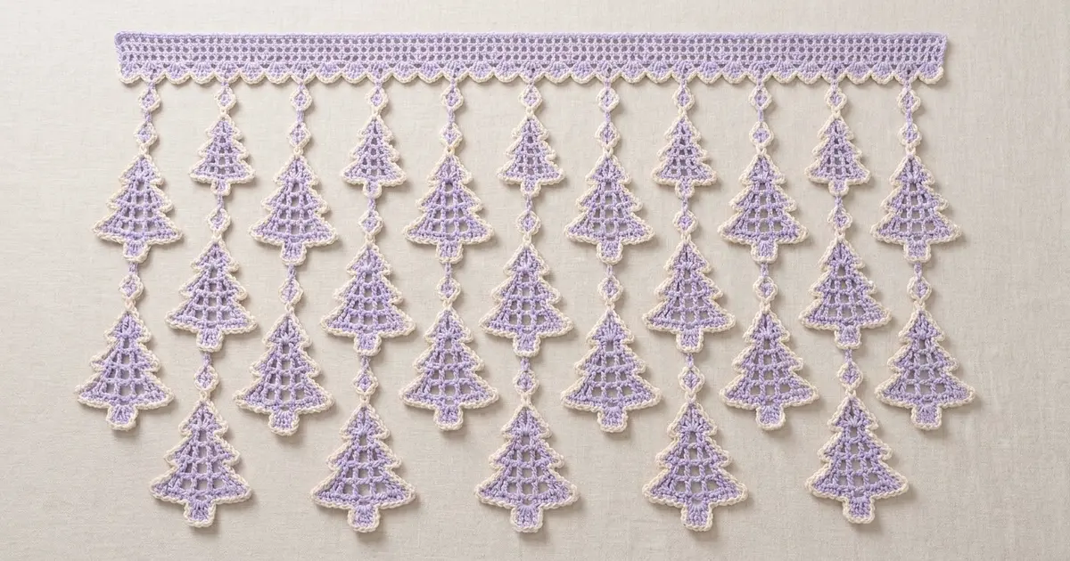 Lavender Christmas Tree Curtain Crochet Pattern (Filet)